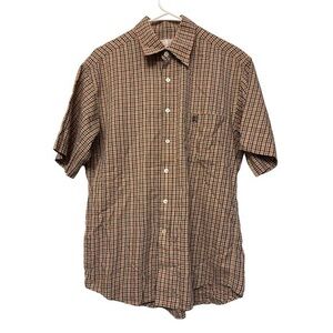 Men's Vintage 70's Daks London Tan Plaid/Checkered Button Down Blouse Size 95